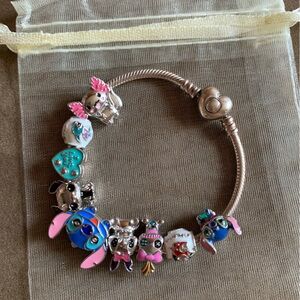 Pandora Heart Clasp Bracelet w/ 9 NEW Disney Lilo & Stitch Theme Charms